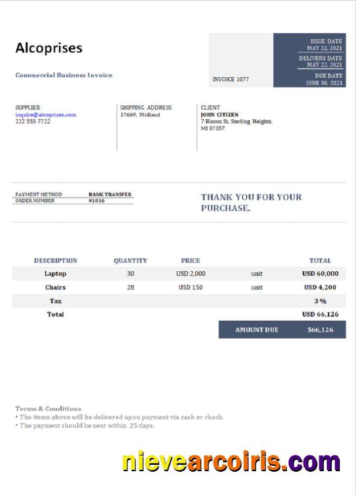 USA Alcoprises invoice
